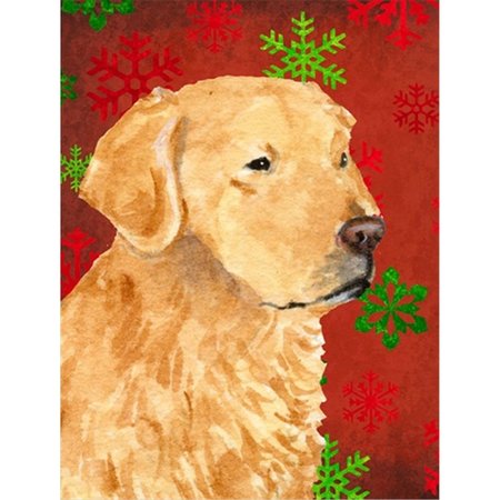 PATIOPLUS 11 x 15 in. Golden Retriever Red Green Snowflake Holiday Christmas Flag Garden Size PA246894